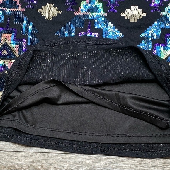Express Southwestern Tribal Aztec Sequin Embellished Mini Skirt Above Knee XS - Picture 9 of 16